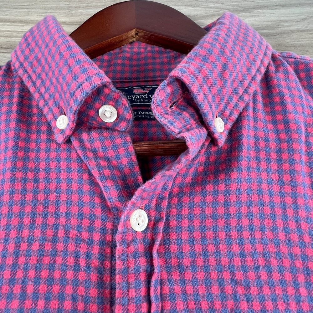 Vineyard Vines Slim Fit Tucker Shirt Mens Med Pink Blue Check Gingham Cotton